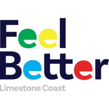 Bold text with 'Feel Better' in a mix of navy, green, yellow, and red, and 'Limestone Coast' below in smaller grey text.